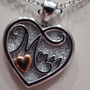 Hallmark Silver and Rose Gold 'Mom' Heart Pendant Necklace